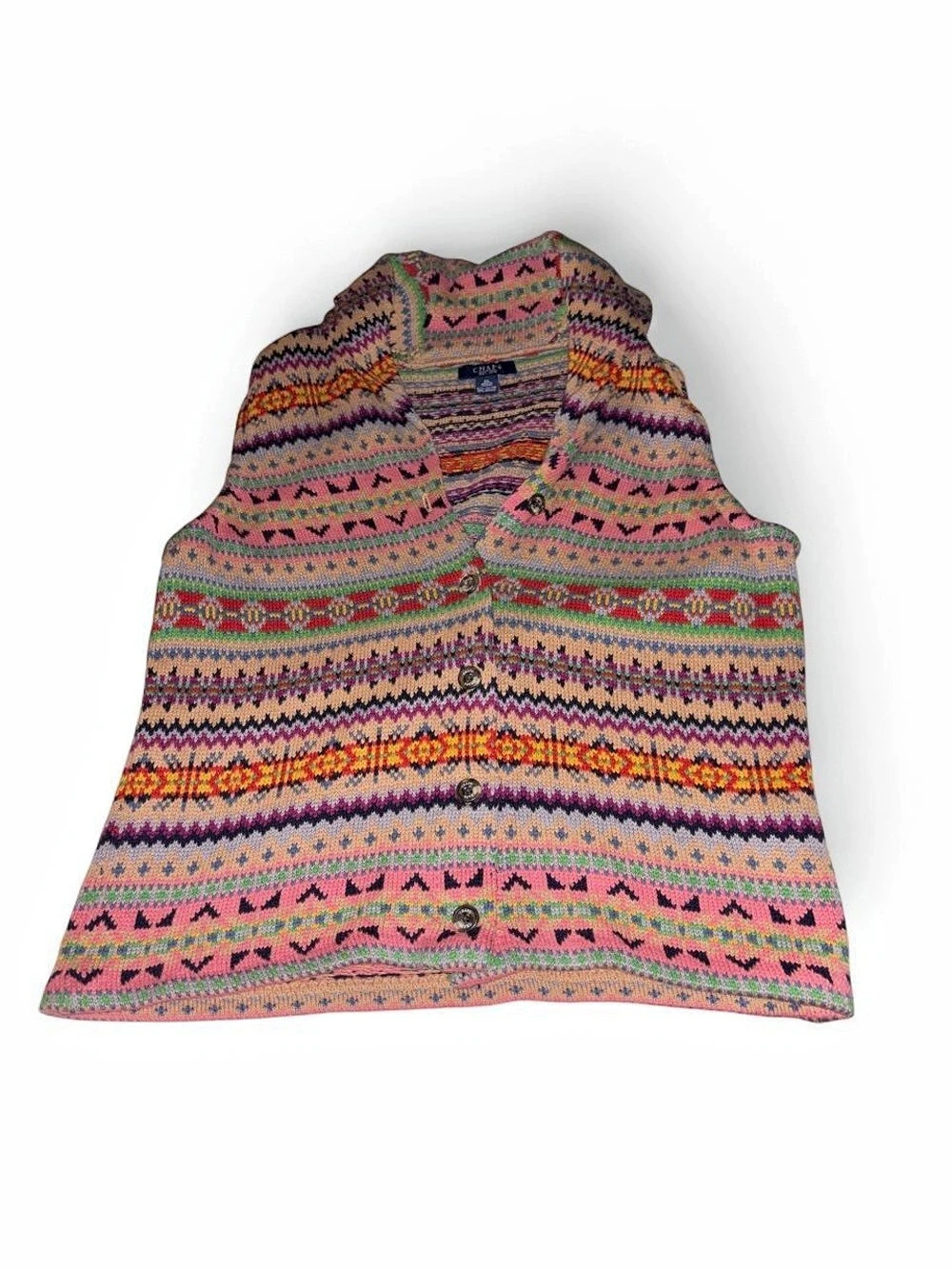 Chaps Fair Isle Knit Sweater Vest Pink XL Like New